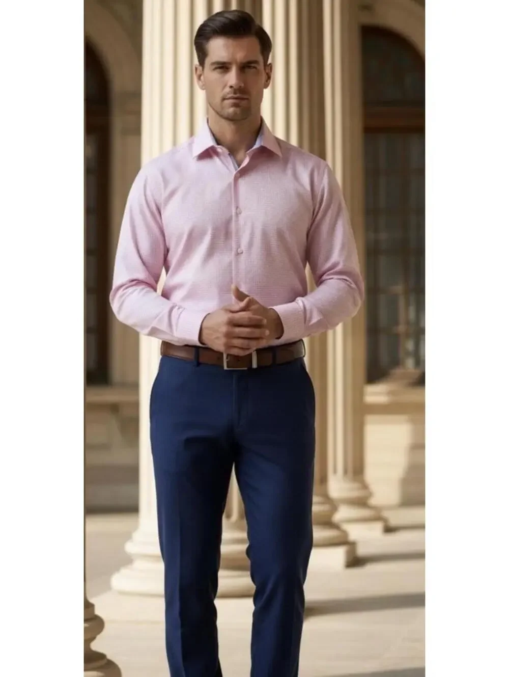 TAILORBYRD Men’s Cotton Non-Iron Trim Fit Shirt In Pink Check-Size 15.5|Medium - Picture 2 of 13